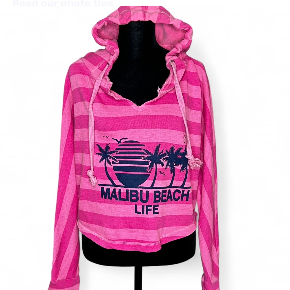 OCEAN DRIVE ATHLETICS AUTHENTIC VINTAGE Pink Stripes Hoodie W/Staps And  Pockes